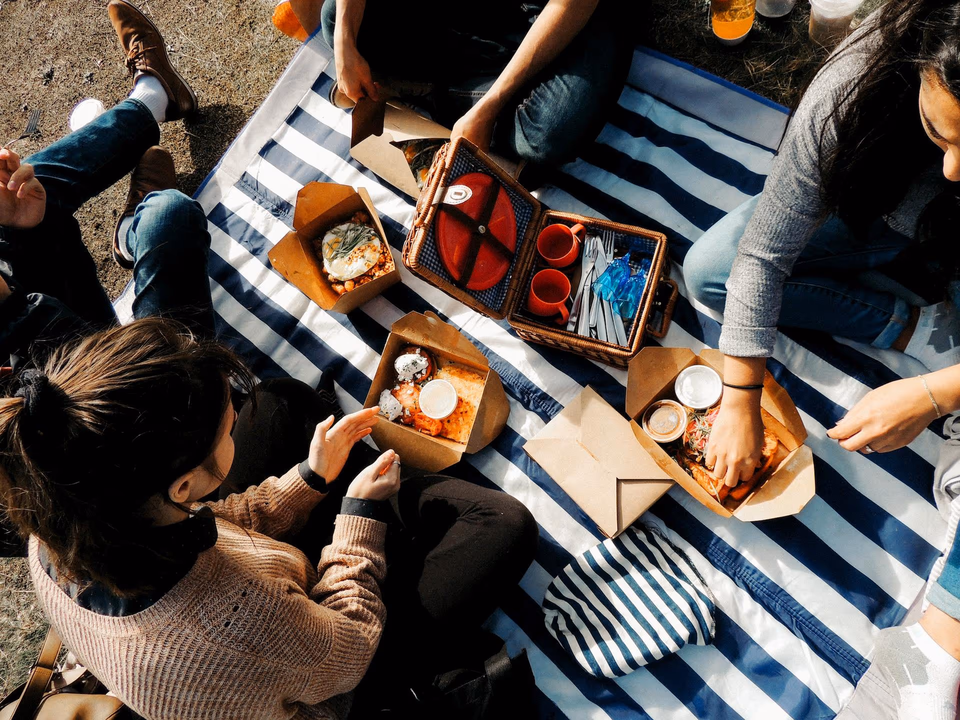 People eating takeout