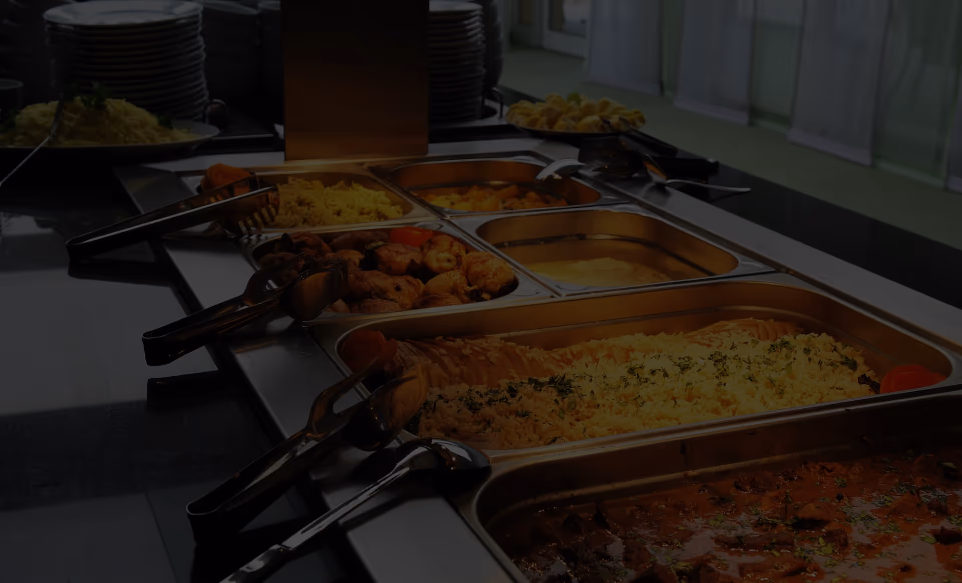 Food buffet with food in pans